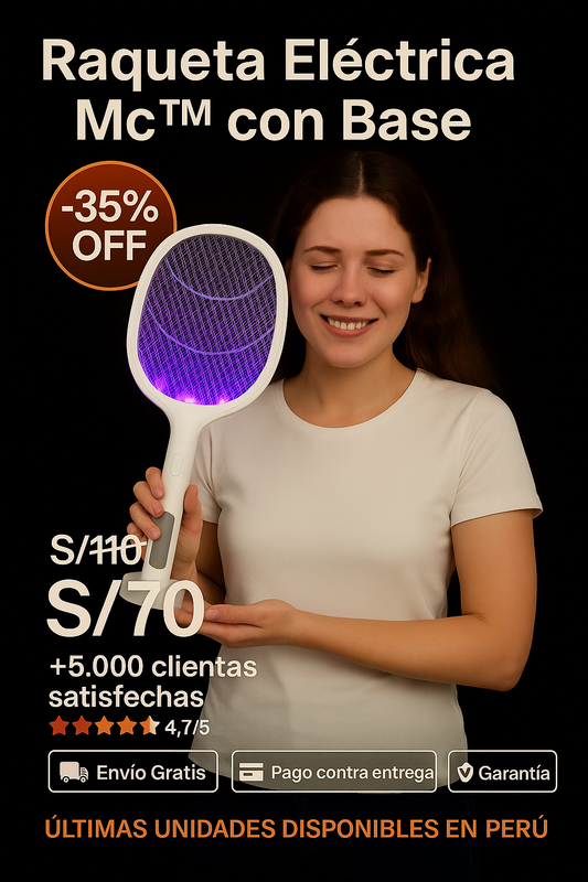 RAQUETA PARA MOSQUITOS ELECTRICA CON BASE